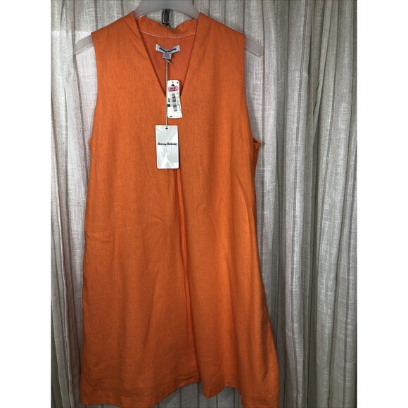 Tommy Bahama Large Shift Dress Pockets Linen Blend Coral Orange NEW!!! - Picture 1 of 9